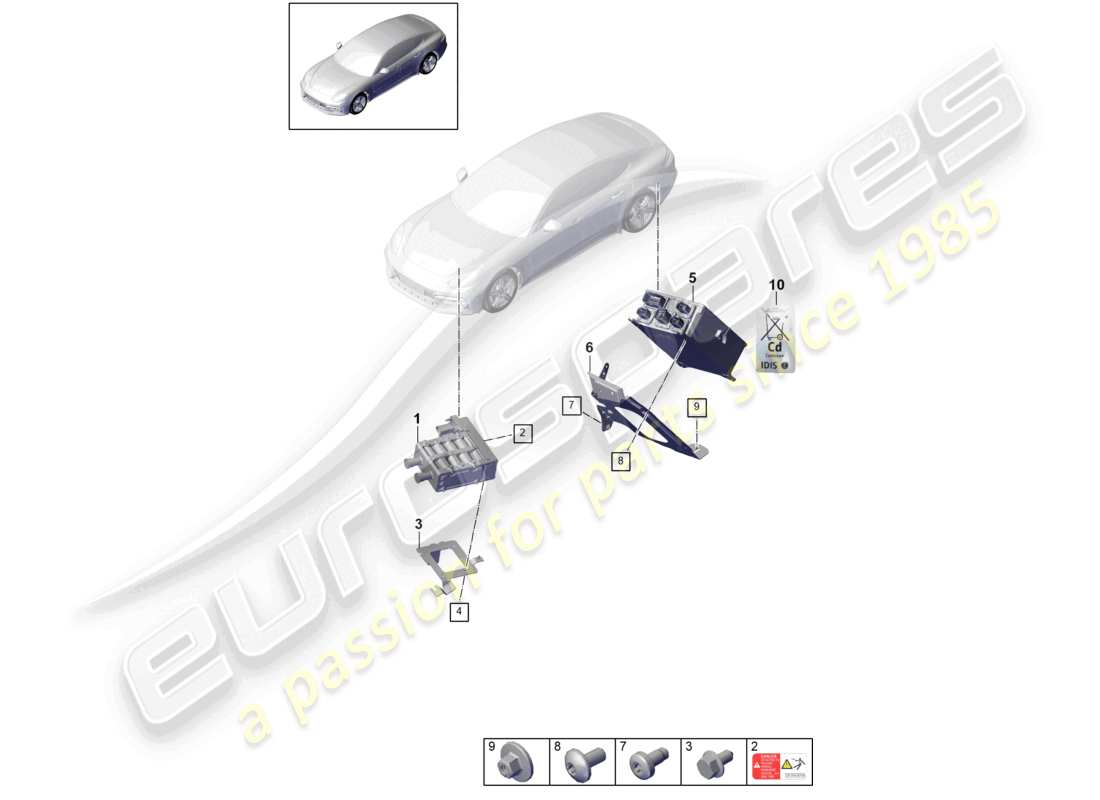 porsche 2021 (panamera 971-1) unità di riscaldamento batteria equipaggiamento interno caricabatterie batteria schema delle parti