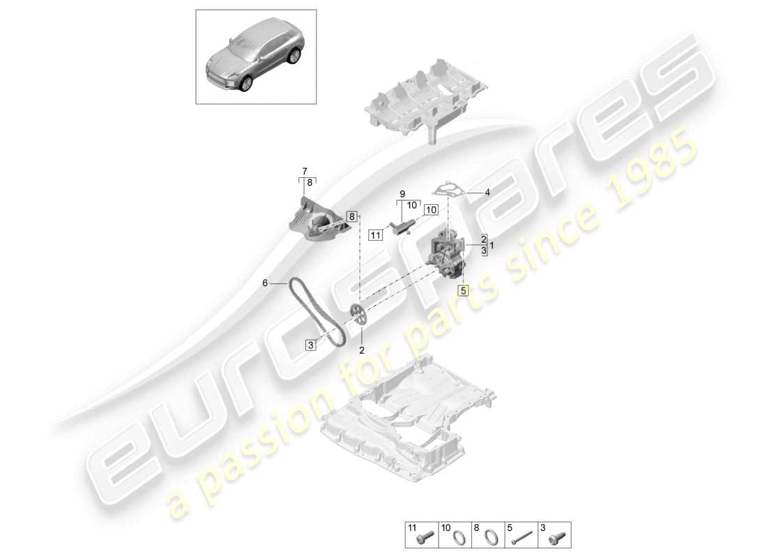 porsche 2021 (macan) schema delle parti della pompa dell'olio