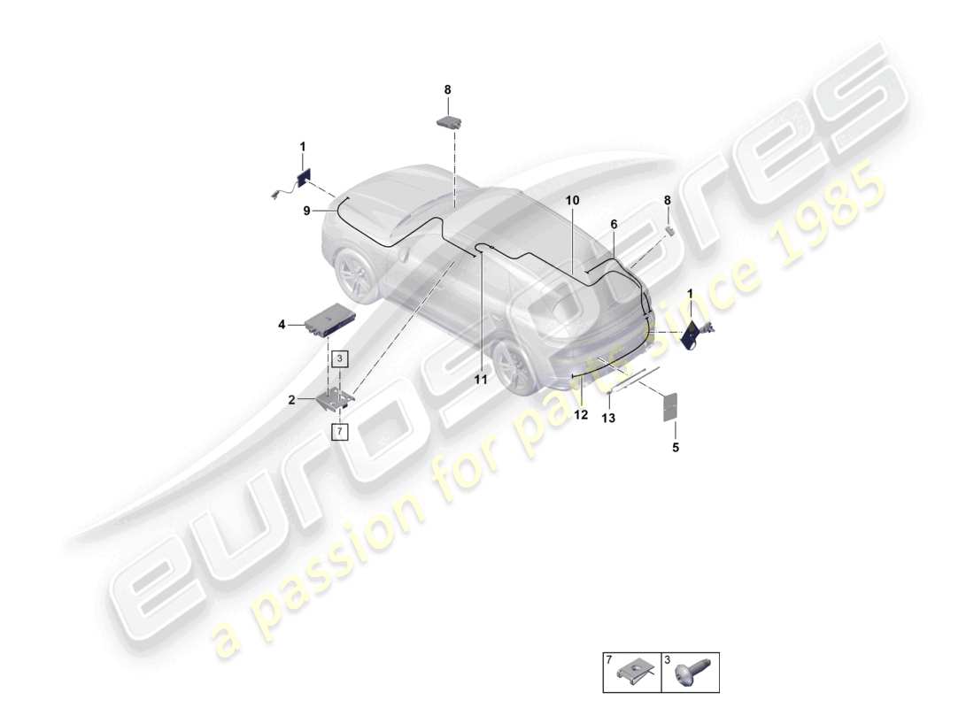 porsche 2025 (cayenne e3 pa) antenna posteriore sistema multimediale antenna telefonica diagramma delle parti