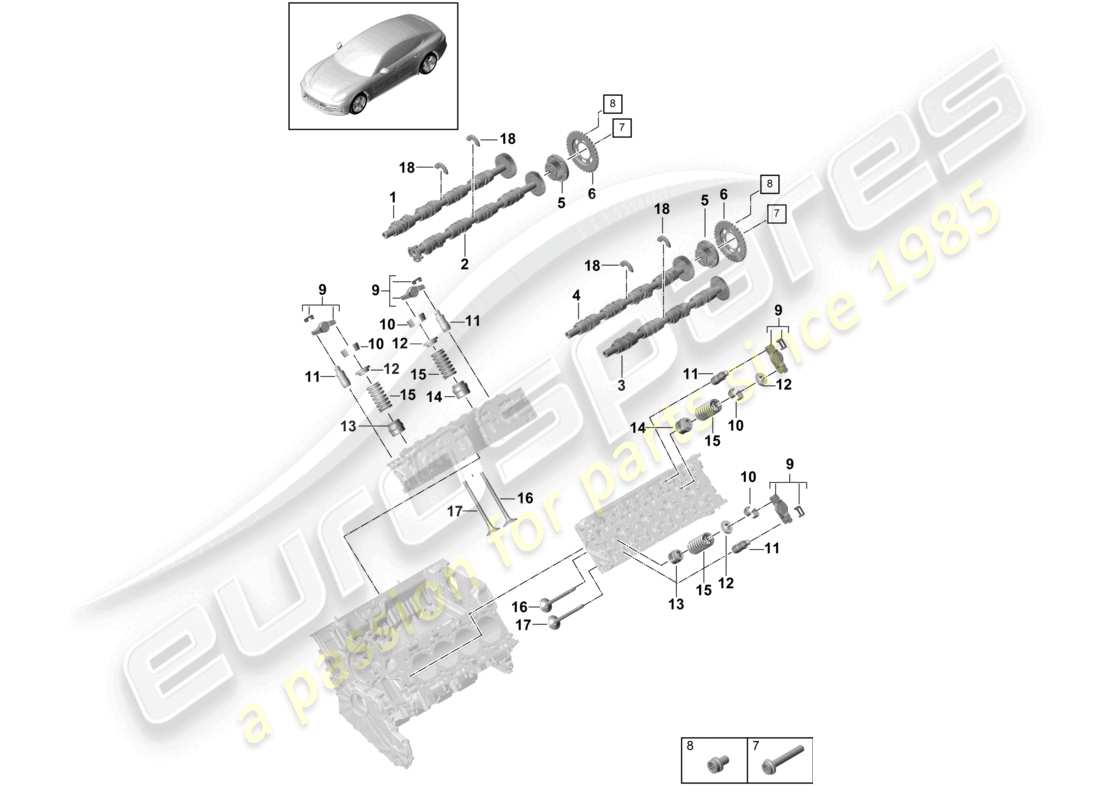 porsche 2021 (panamera 971-1) schema delle parti albero a camme, valvole