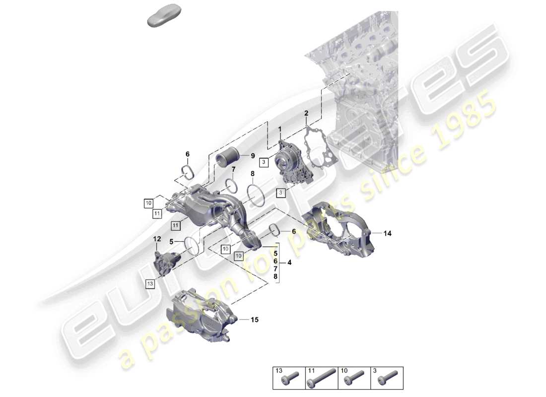 porsche 2025 (cayenne e3 pa) alloggiamento del termostato della pompa del liquido di raffreddamento diagramma delle parti