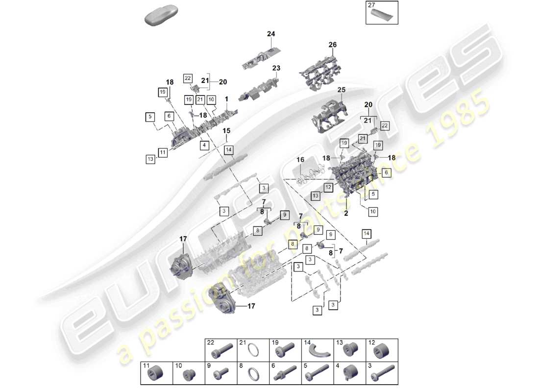porsche 2025 (cayenne e3 pa) coperchio della testata del cilindro ammortizzatore acustico accessori schema delle parti