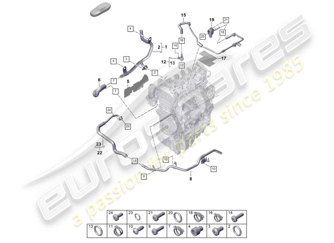 porsche 2023 (cayenne e3 pa) sistema di raffreddamento del liquido di raffreddamento diagramma delle parti