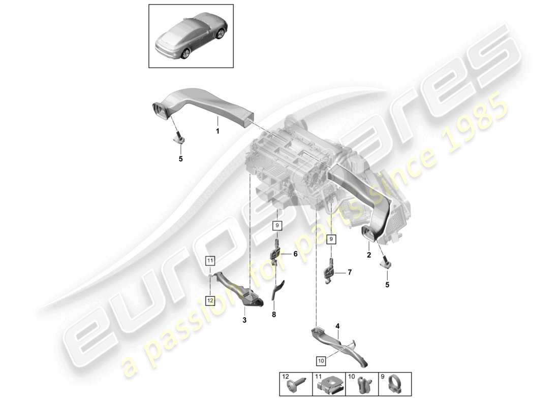 porsche 2021 (panamera 971-1) guida dell'aria cruscotto dell'aria condizionata diagramma delle parti