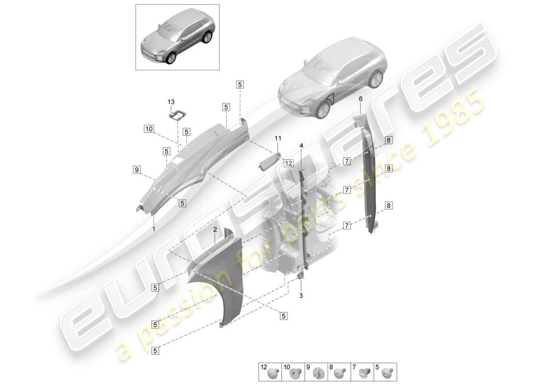 porsche 2021 (macan) schema delle parti ala anteriore