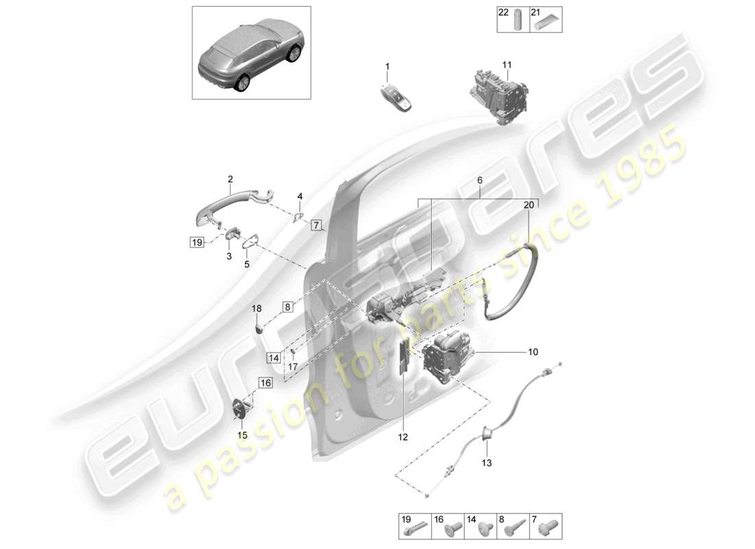 porsche 2021 (macan) maniglie delle porte anteriori serratura della porta diagramma delle parti