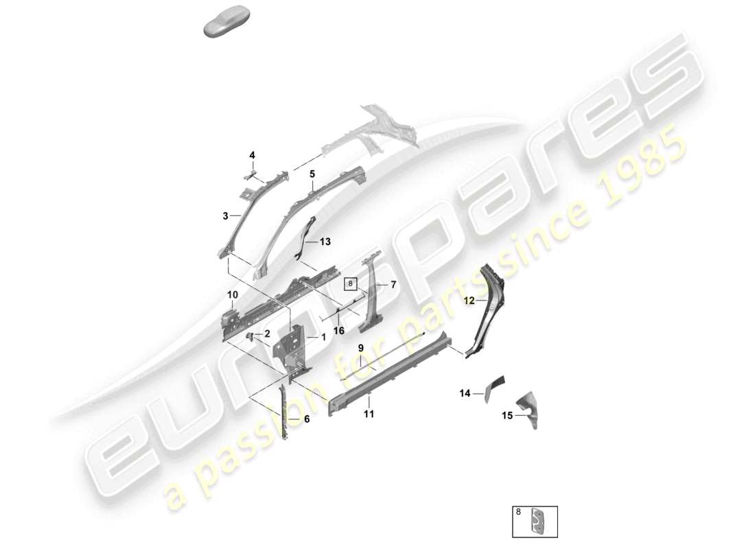porsche 2023 (cayenne e3 pa) parte laterale anteriore, interna diagramma delle parti
