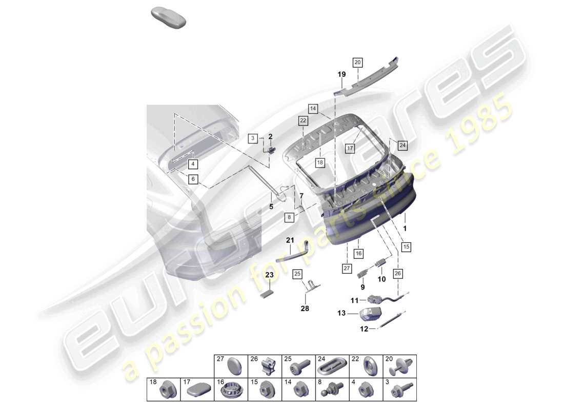 porsche 2023 (cayenne e3 pa) coperchio posteriore diagramma delle parti