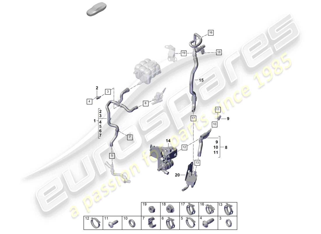 porsche 2023 (cayenne e3 pa) sistema di raffreddamento del liquido di raffreddamento diagramma delle parti