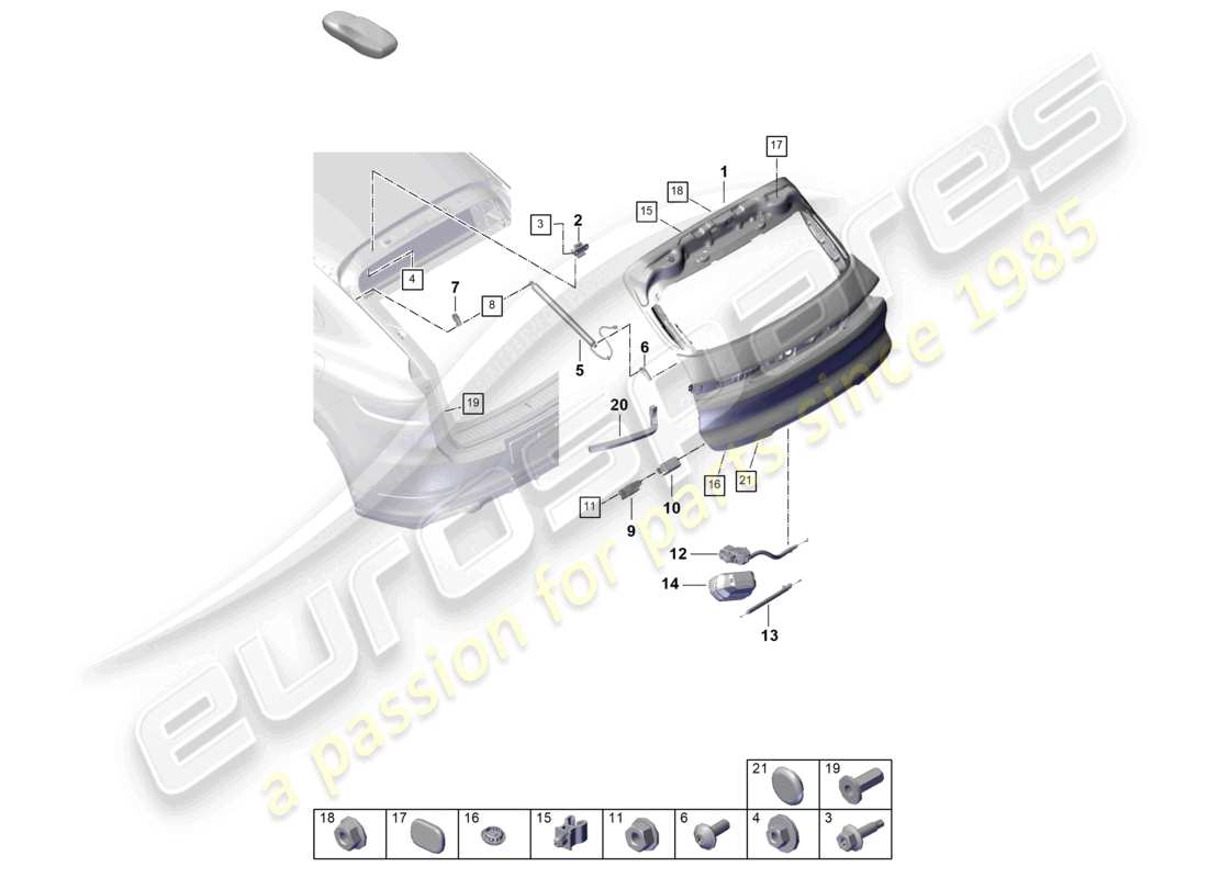 porsche 2026 (cayenne e3 pa) schema delle parti del coperchio posteriore