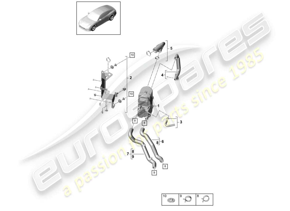 porsche 2021 (panamera 971-1) schema delle parti del riscaldatore ausiliario e degli accessori