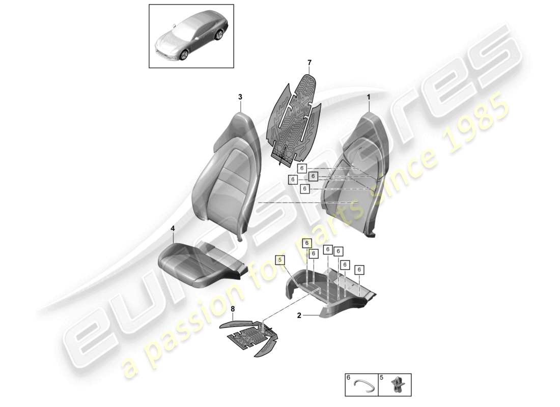 porsche 2021 (panamera 971-1) sedile per il diagramma delle parti del sedile comfort
