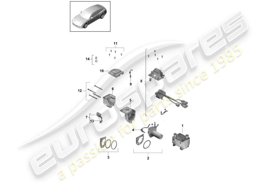 porsche 2021 (panamera 971-1) schema delle parti del kit di riparazione dell'unità di riscaldamento del riscaldatore ausiliario