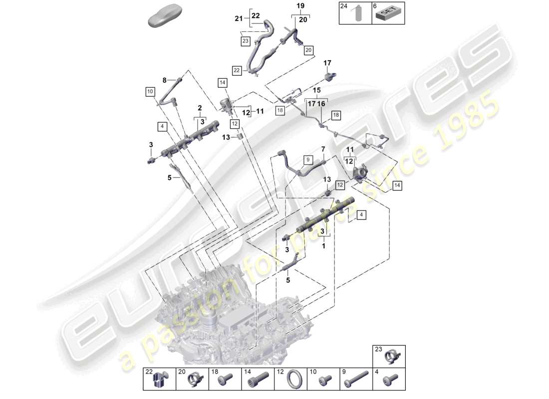 porsche 2025 (cayenne e3 pa) tubo di raccolta del carburante, iniettore ad alta pressione, pompa ad alta pressione, schema delle parti della linea del carburante