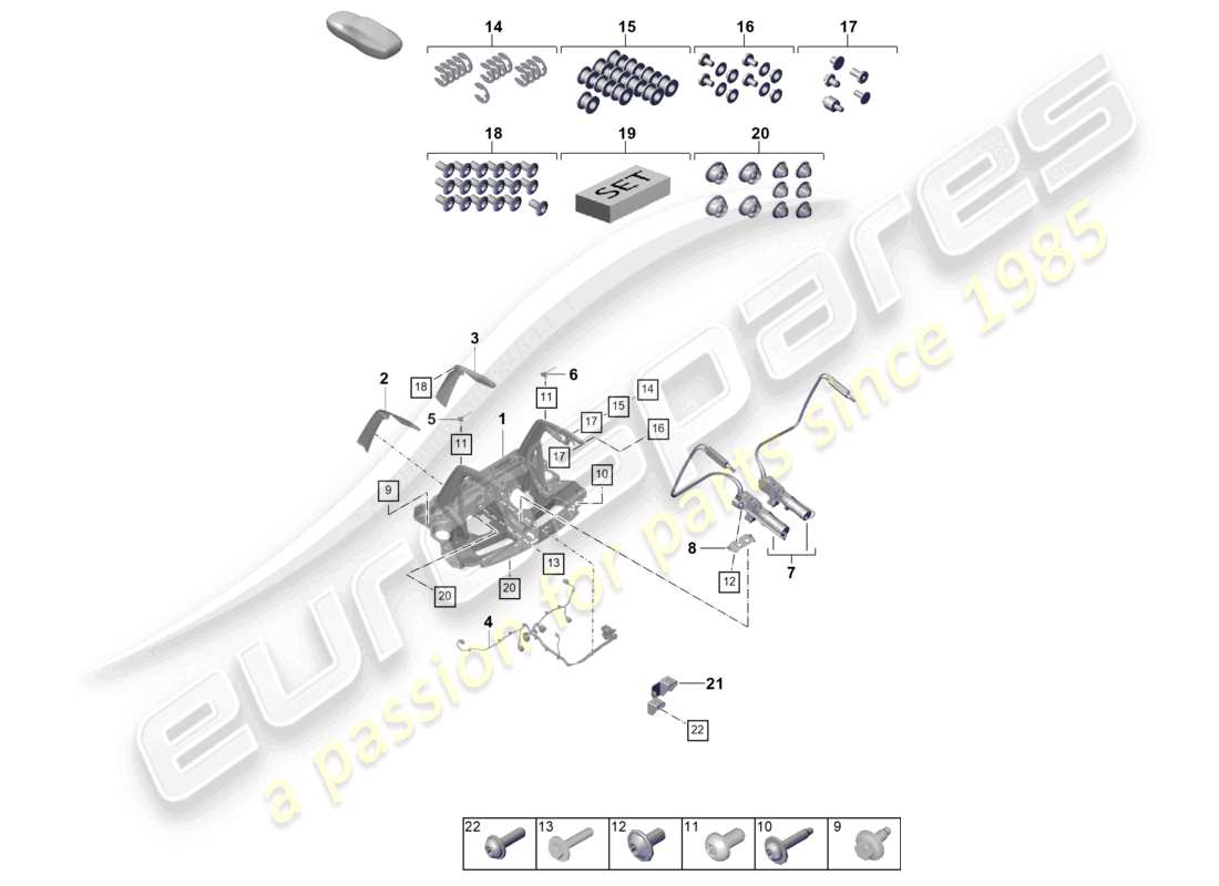 porsche 2022 (992-1 gt3/rs/st) schema delle parti spoiler posteriore