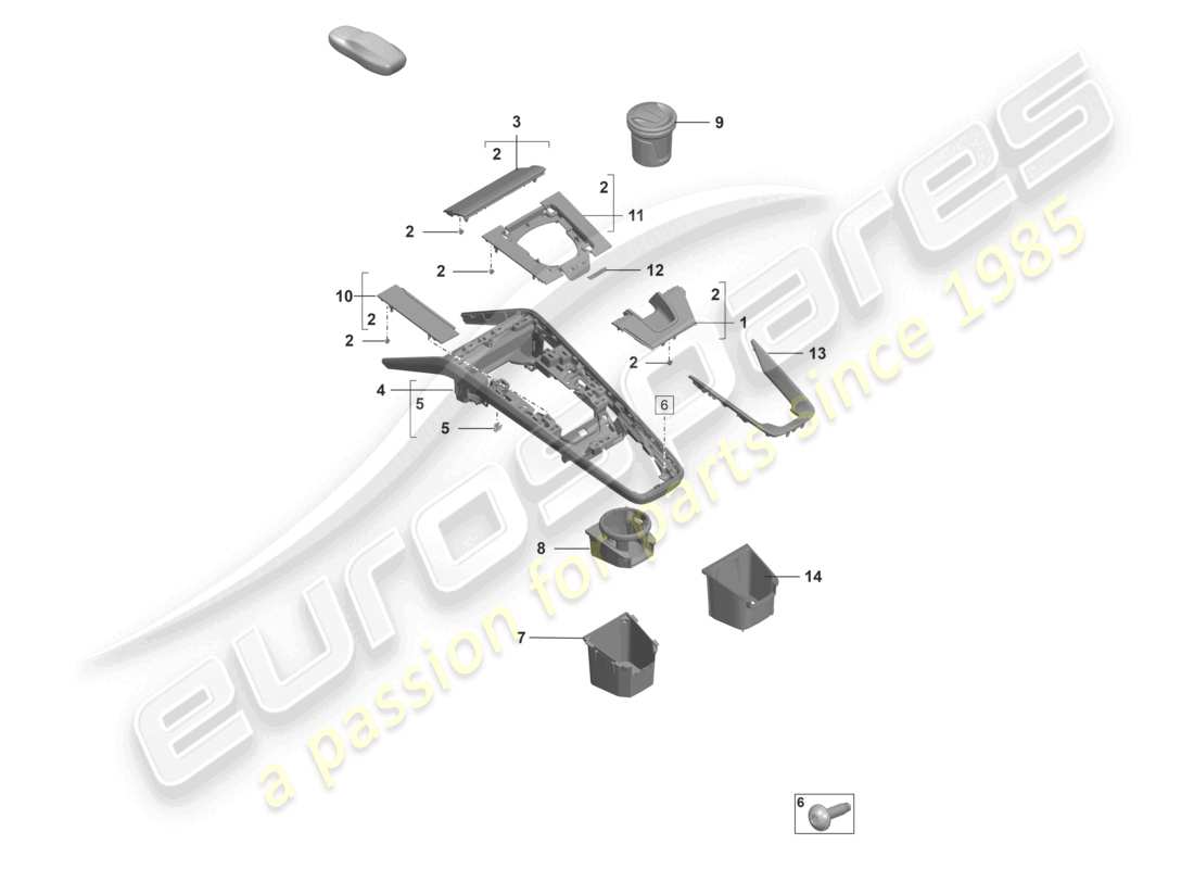 porsche 2022 (992-1 gt3/rs/st) schema delle parti degli accessori della consolle centrale