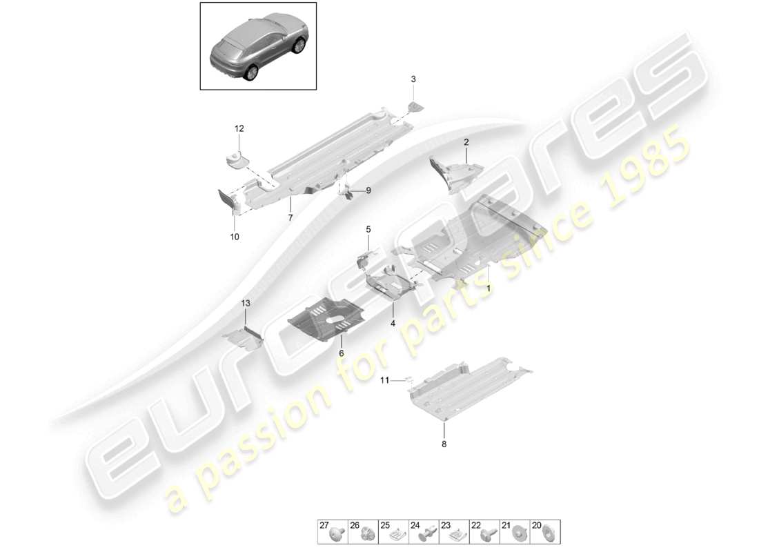 porsche 2021 (macan) rivestimento sottoscocca schema delle parti