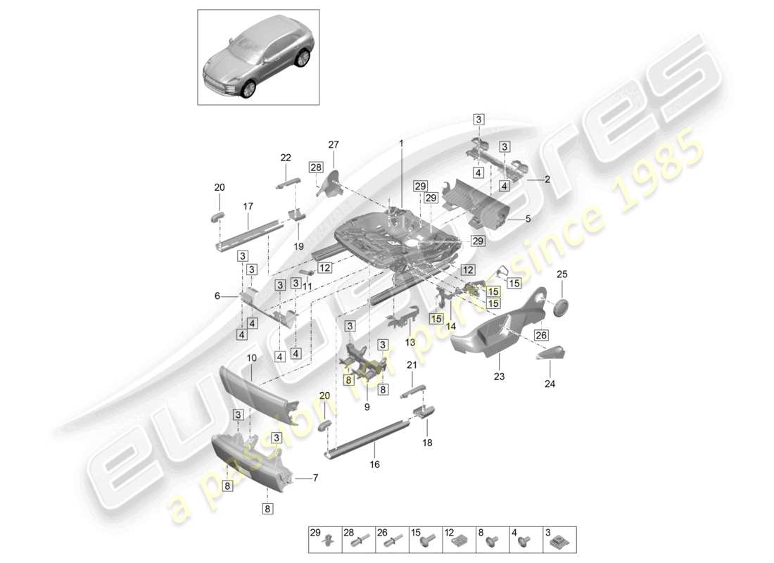 porsche 2021 (macan) telaio per sedile accessori vari sedile standard schema delle parti