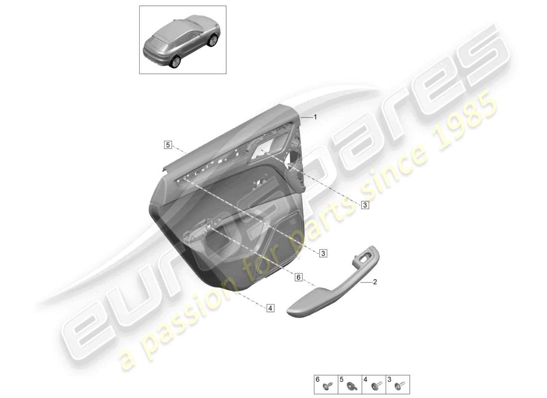 porsche 2021 (macan) pannelli di rivestimento delle porte porte posteriori per veicoli con allestimento in pelle/dinamica bracciolo (dinamica) illuminazione interna comfort d - mj 2021>> schema dei componenti