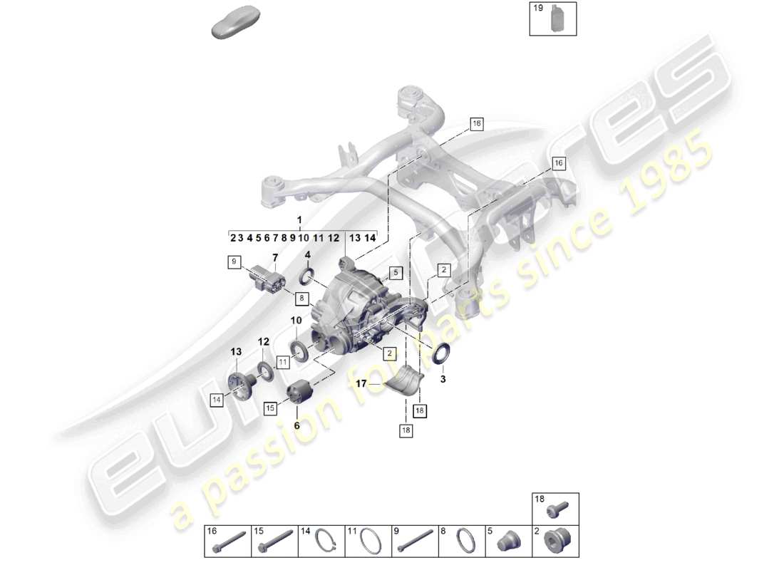 porsche 2026 (cayenne e3 pa) differenziale dell'asse posteriore per modelli con bloccaggio del differenziale schema delle parti