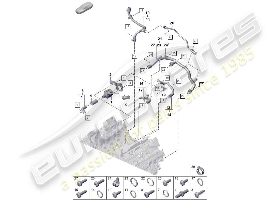 porsche 2023 (cayenne e3 pa) sistema di raffreddamento del liquido di raffreddamento diagramma delle parti