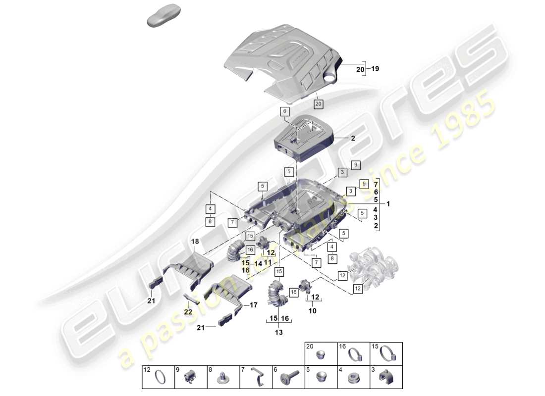 porsche 2026 (cayenne e3 pa) filtro dell'aria con parti di collegamento coperchio motore schema delle parti