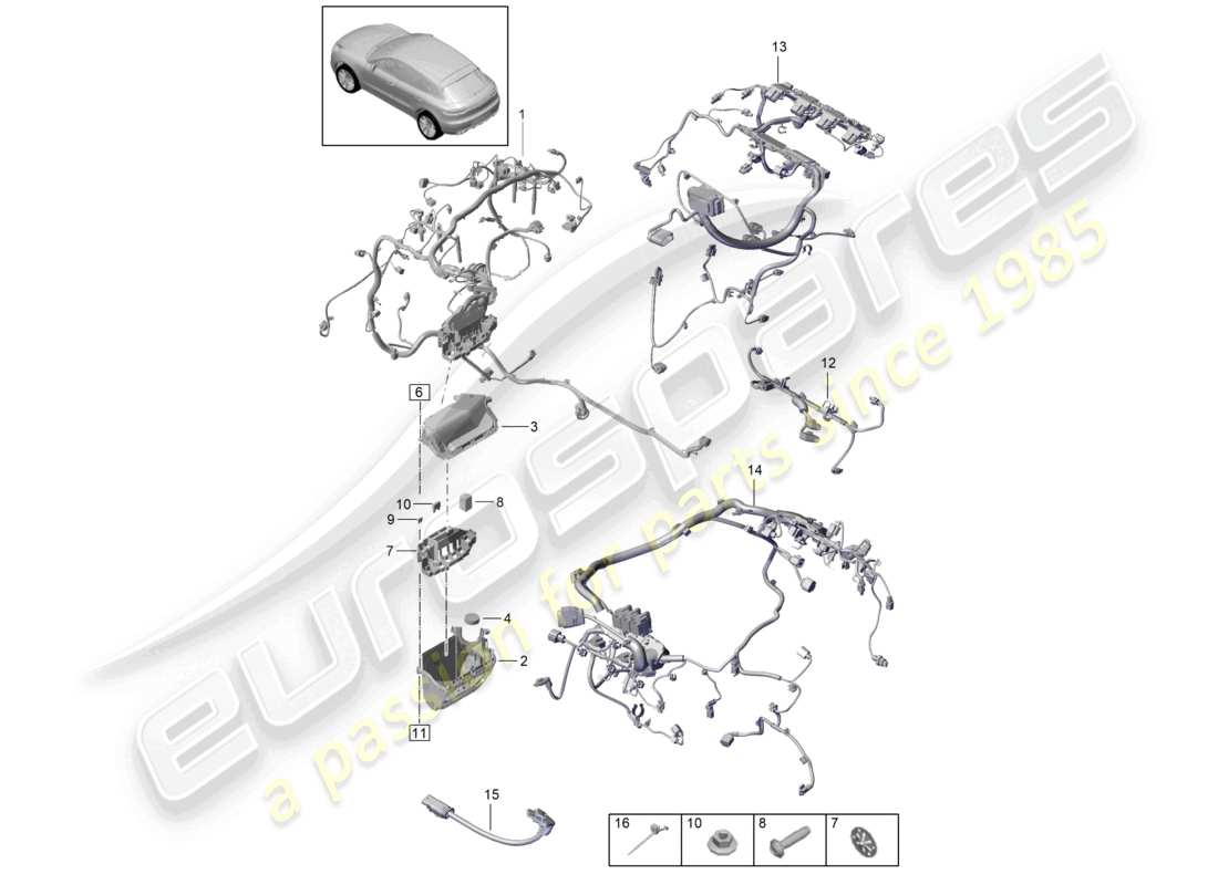porsche 2021 (macan) diagramma delle parti del motore del set di cavi