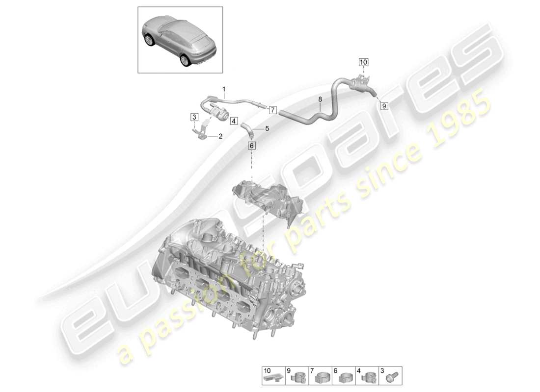 porsche 2021 (macan) schema delle parti del serbatoio del carburante e della linea di sfiato