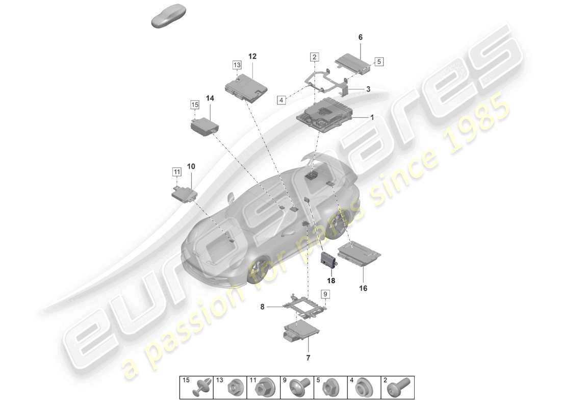porsche 2023 (992-1 gt3/rs/st) unità di controllo diagramma delle parti