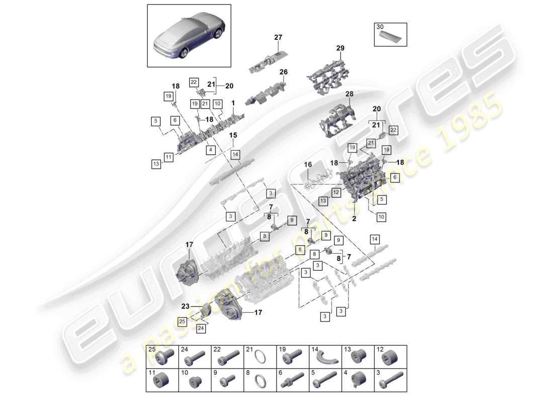 porsche 2021 (panamera 971-1) coperchio della testata del cilindro isolamento acustico parti singole diagramma delle parti