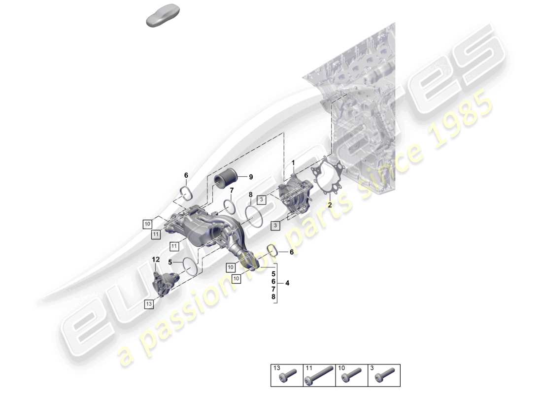 porsche 2023 (cayenne e3 pa) schema delle parti dell'alloggiamento del termostato della pompa del liquido di raffreddamento