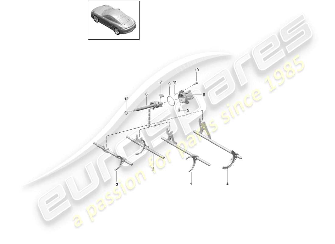 porsche 2024 (718 cayman) schema delle parti dell'albero selettore del meccanismo del cambio manuale