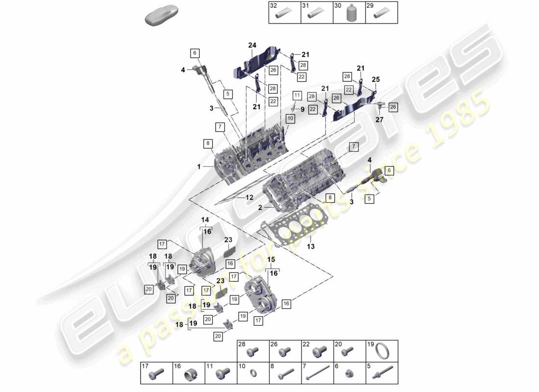 porsche 2025 (cayenne e3 pa) schema delle parti della testa cilindro