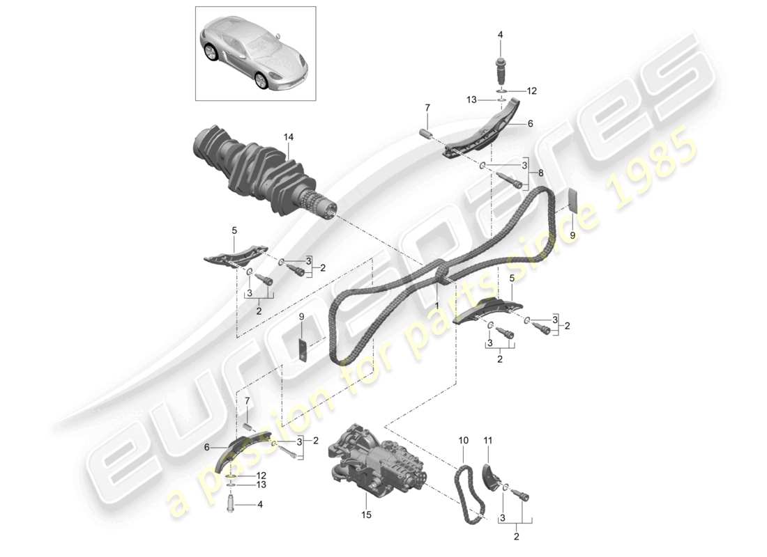 porsche 2026 (718 cayman) diagramma delle parti della catena di distribuzione