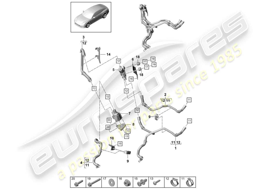 porsche 2021 (panamera 971-1) riscaldatore per modelli con motore diesel schema delle parti