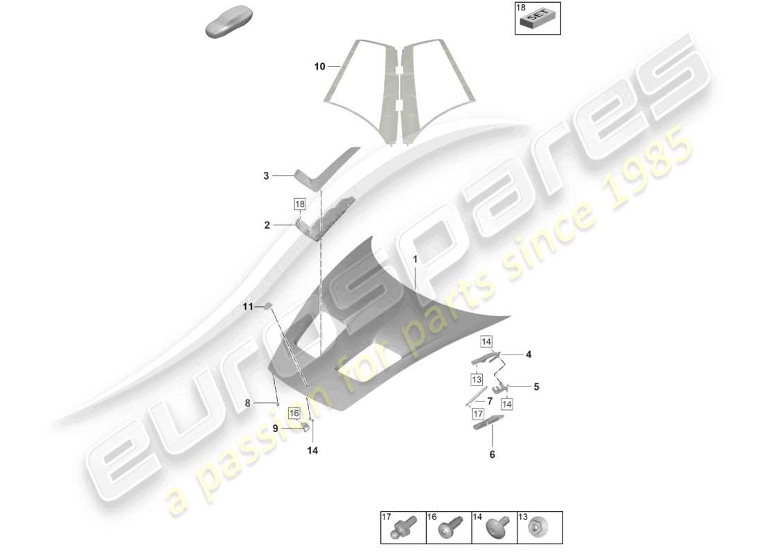 porsche 2023 (992-1 gt3/rs/st) cofano gt3rs diagramma delle parti