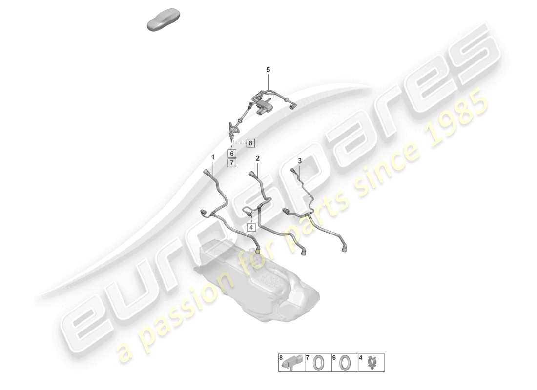porsche 2026 (992-2 turbo / s) linea di sfiato ventilazione del serbatoio diagramma delle parti
