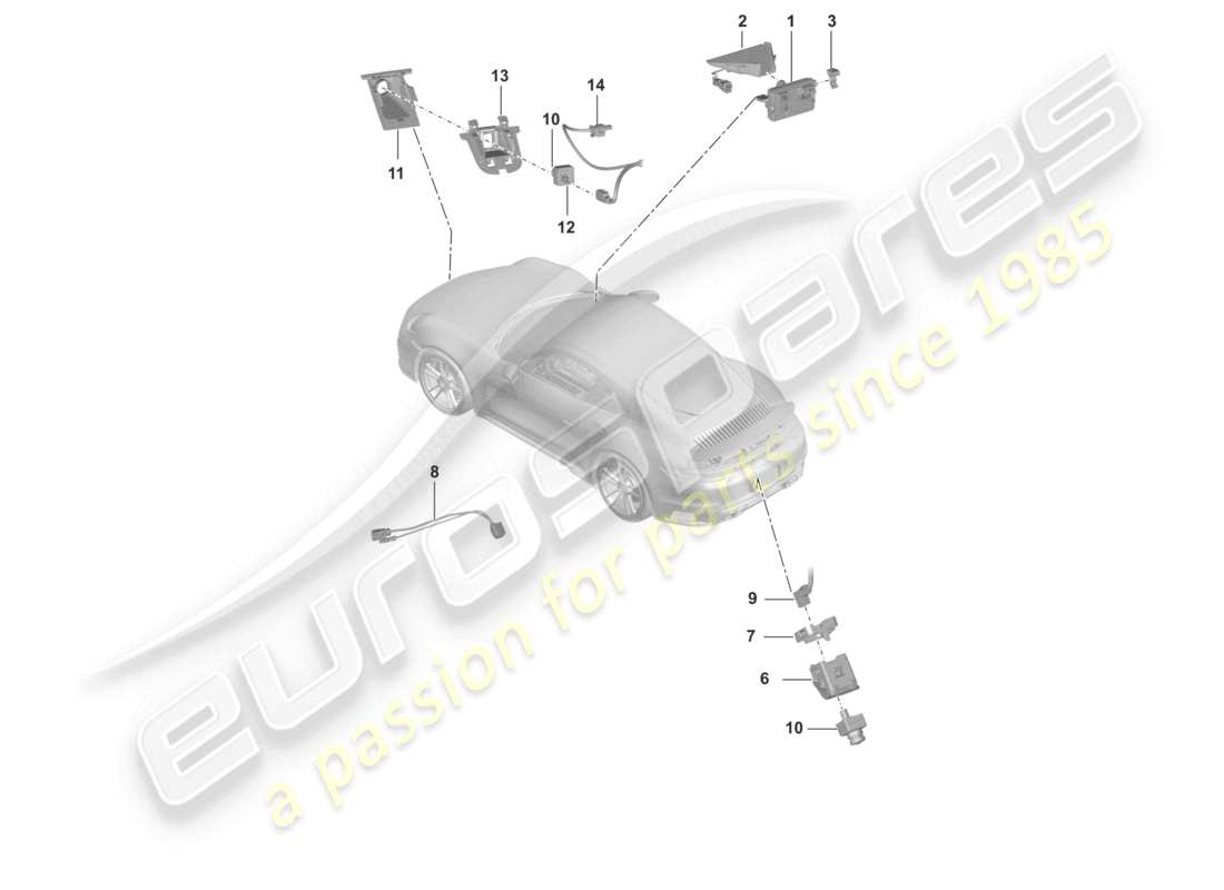 porsche 2026 (992-2 turbo / s) telecamera anteriore per programmi di assistenza alla guida telecamera per la retromarcia vista dall'alto reale diagramma delle parti