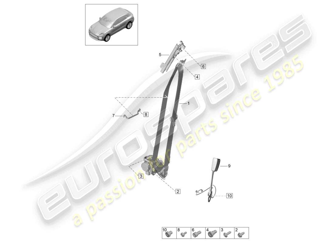 porsche 2021 (macan) cintura di sicurezza a tre punti anteriore chiusura della cintura diagramma delle parti