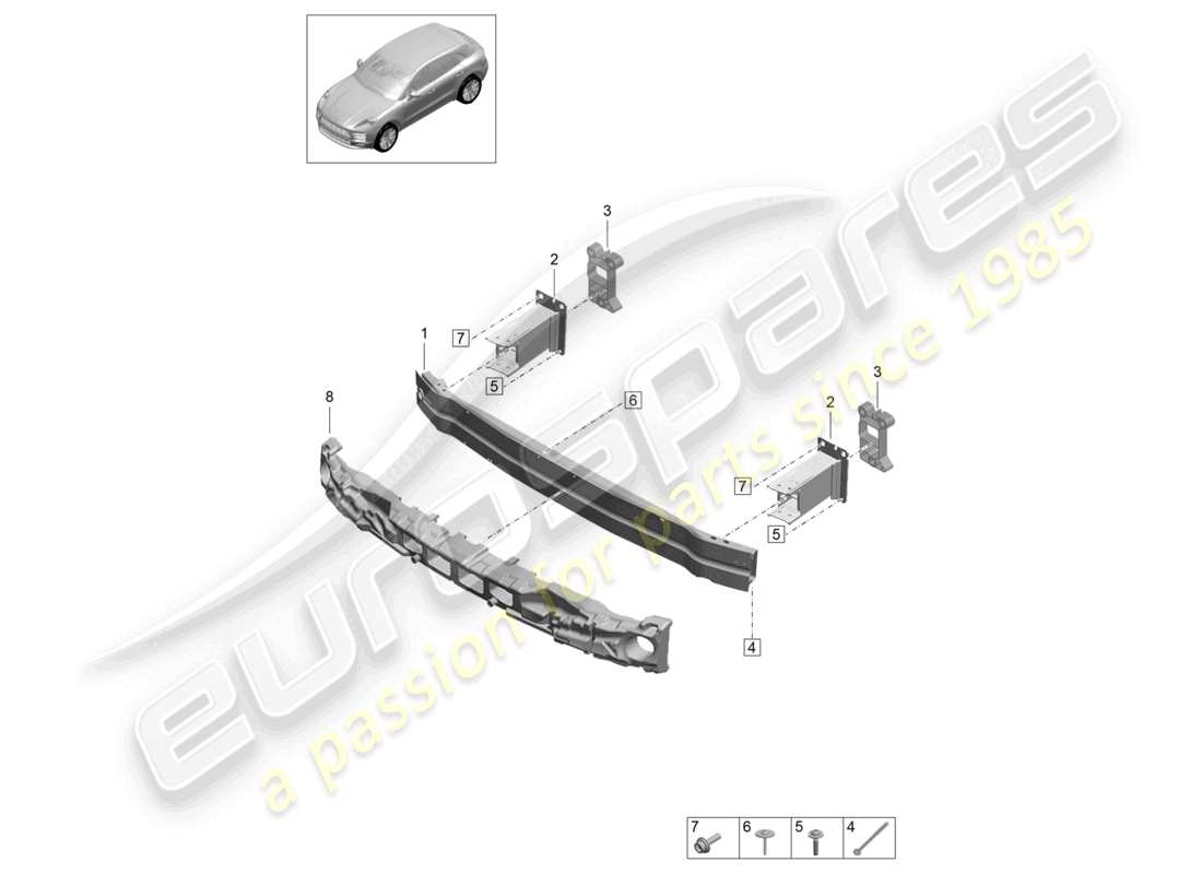 porsche 2021 (macan) supporto paraurti anteriore diagramma delle parti