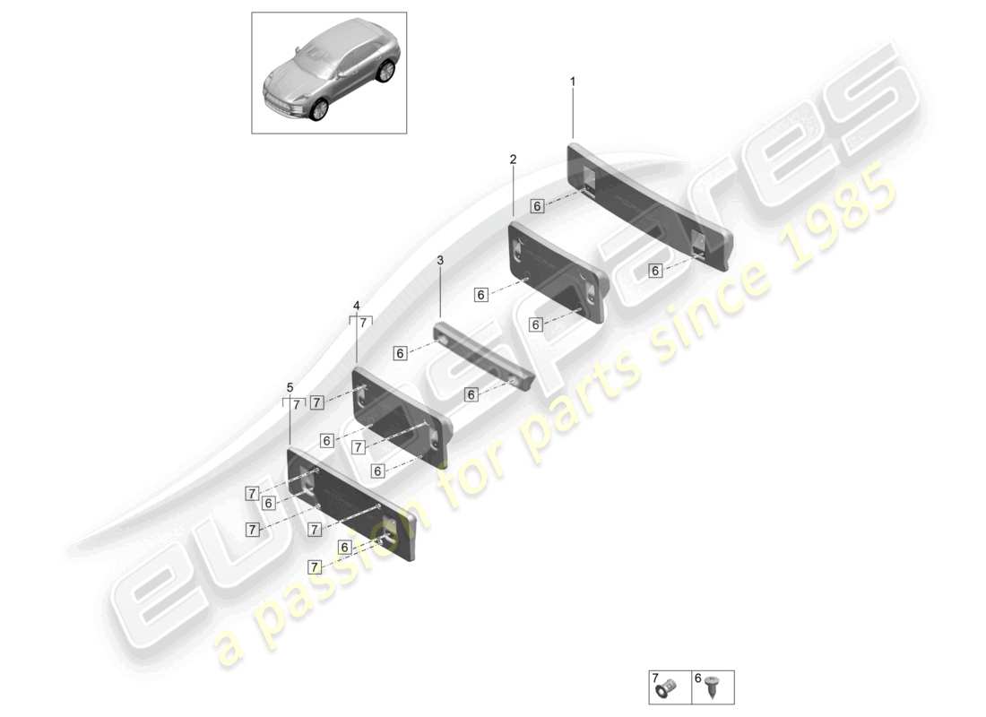 porsche 2021 (macan) schema base delle parti del supporto targa
