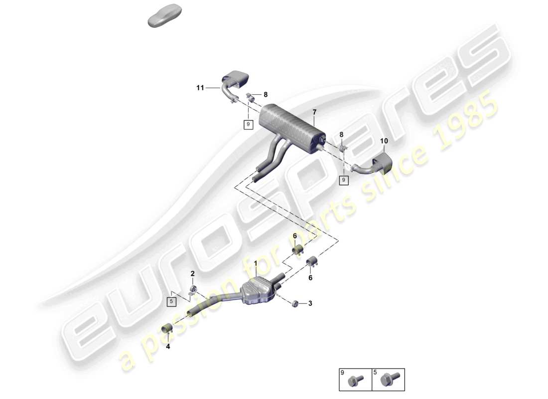 porsche 2026 (cayenne e3 pa) sistema di scarico silenziatore anteriore silenziatore posteriore terminale di scarico diagramma delle parti