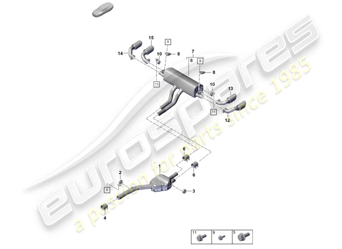 porsche 2026 (cayenne e3 pa) sistema di scarico versione sportiva silenziatore anteriore silenziatore posteriore terminale di scarico schema dei componenti