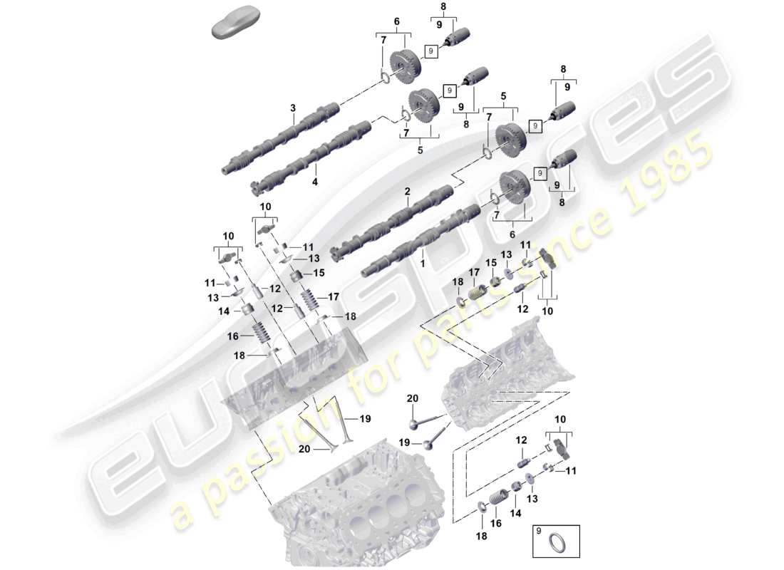 porsche 2026 (cayenne e3 pa) albero a camme, valvole, unità di regolazione dell'albero a camme, diagramma delle parti