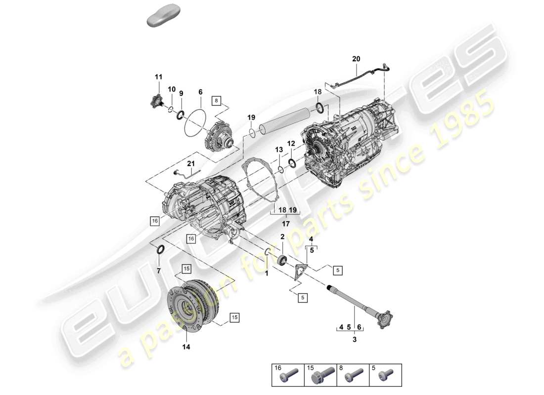 porsche 2026 (cayenne e3 pa) 8-speed cambio automatico per trazione integrale albero flangiato convertitore schema delle parti