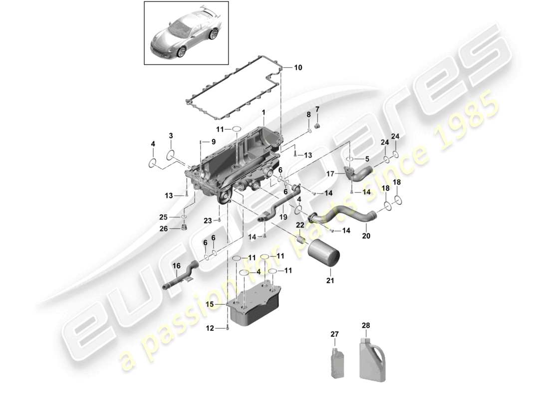 porsche 2021 (991-2 r/gt3/rs) filtro dell'olio olio motore della console diagramma delle parti