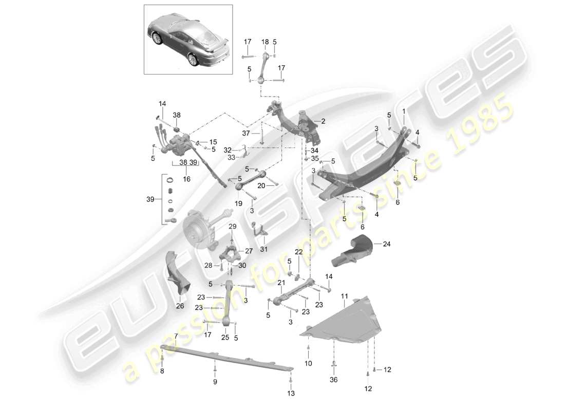 porsche 2021 (991-2 r/gt3/rs) guida portante laterale dell'assale posteriore d >>- diagramma delle parti mj 2017