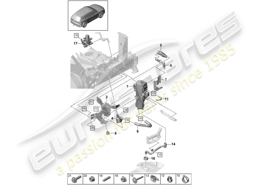 porsche 2021 (cayenne e3 9ya/9yb) riscaldatore ausiliario diagramma delle parti