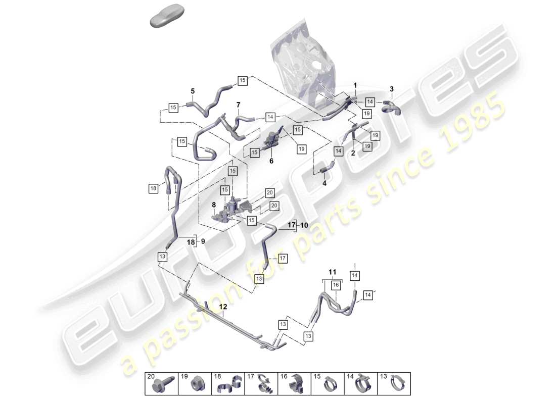porsche 2025 (cayenne e3 pa) riscaldatore anteriore circuito ad alta temperatura per veicoli con trazione ibrida schema dei componenti