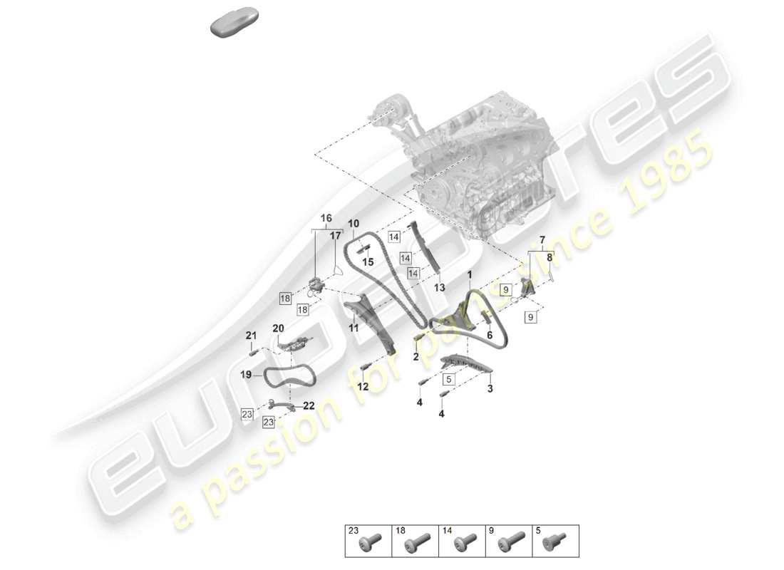 porsche 2021 (panamera 971-2) tendicatena della guida di scorrimento della catena di distribuzione diagramma delle parti